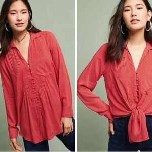 Anthropologie Maeve Matilda Red White Polkadot Print Button Top Shirt Size XL